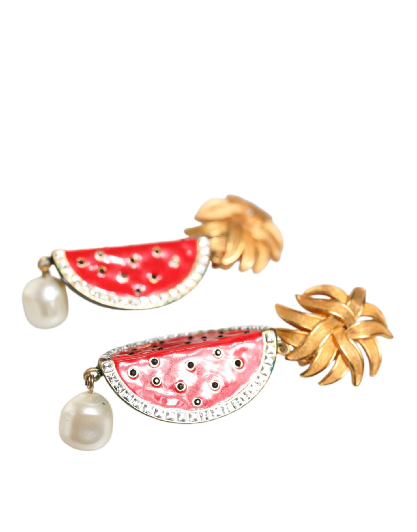Sandía roja Oro Latón Cristal Clip Pendientes colgantes