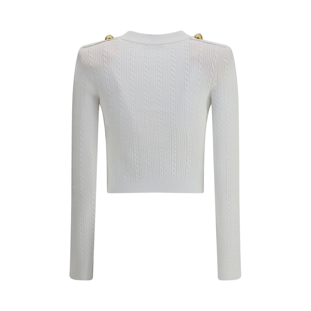 LS BUTTONED V-NECK TORSADE KNIT CARDIGAN
