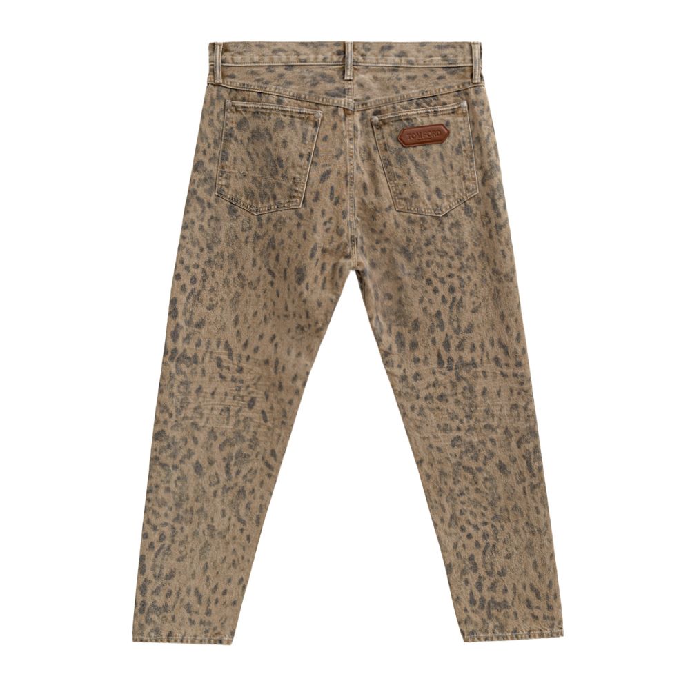 Beige Cotton Tapered Jean
