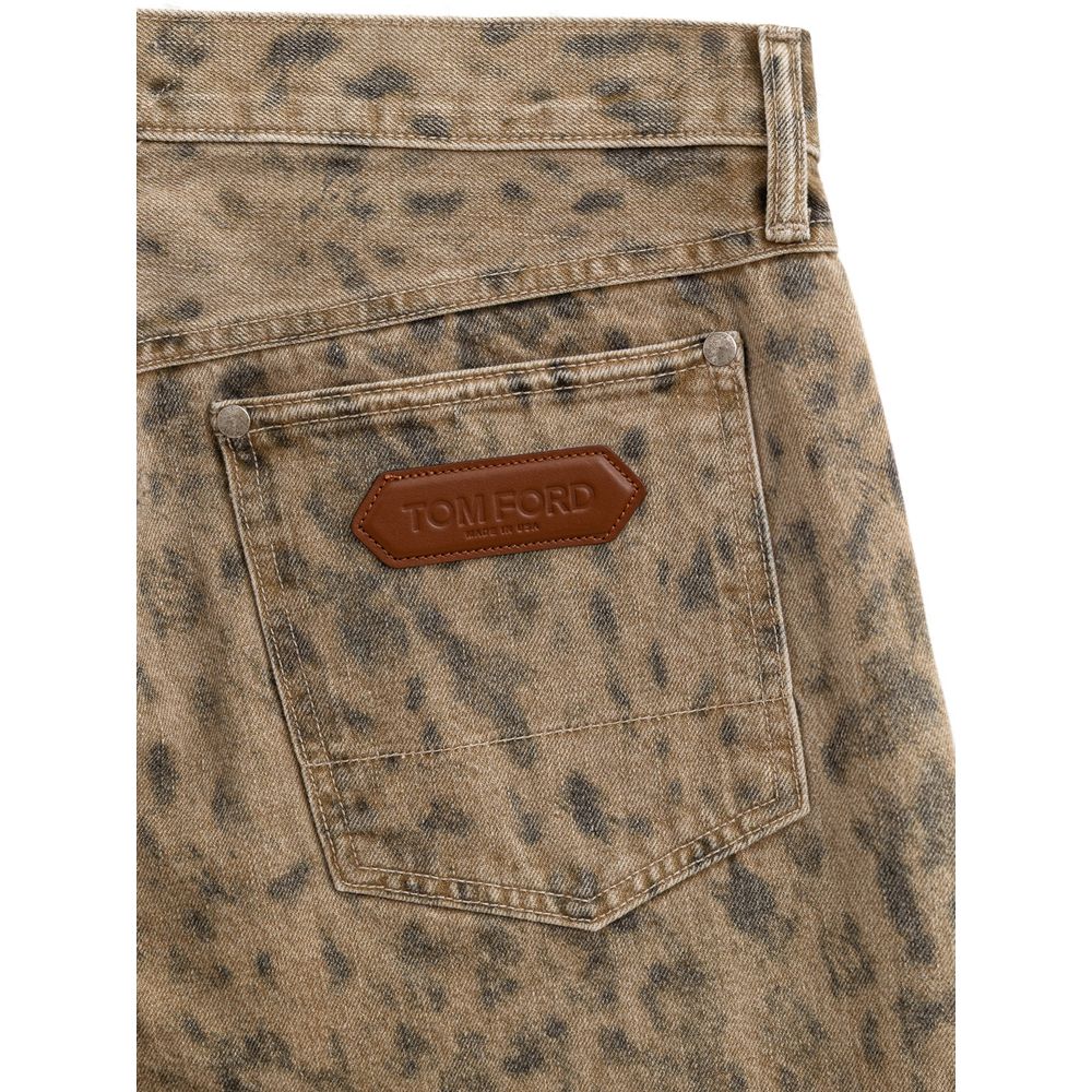 Beige Cotton Tapered Jean