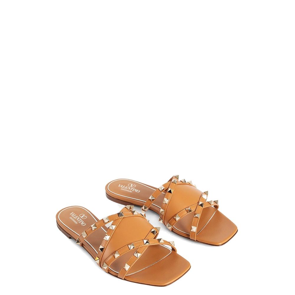 Rockstud Leather Flat Sandals