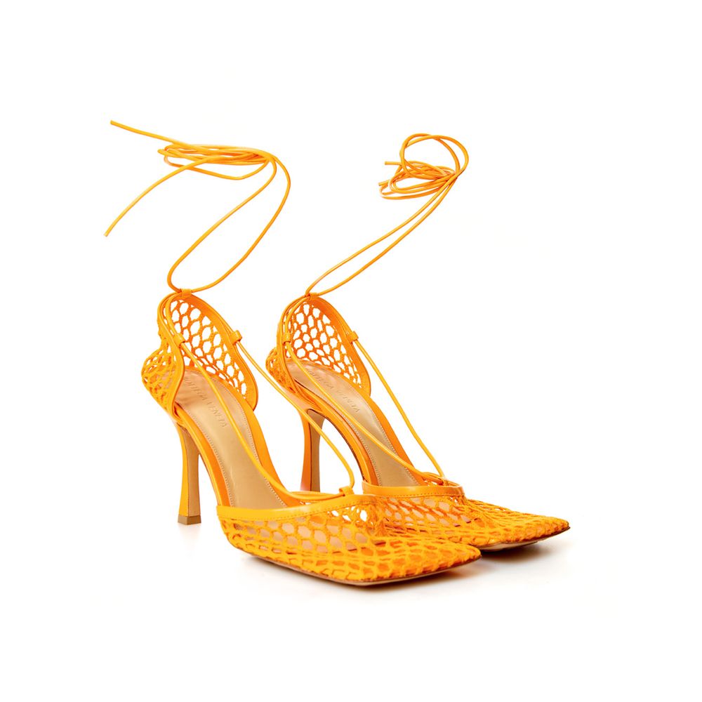 Orange Fabric And Leather Pump
