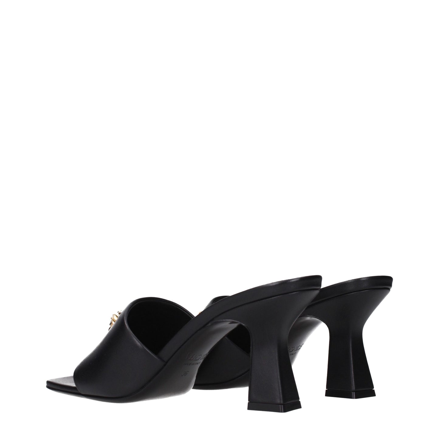 Black Leather Stiletto Heels Sandals