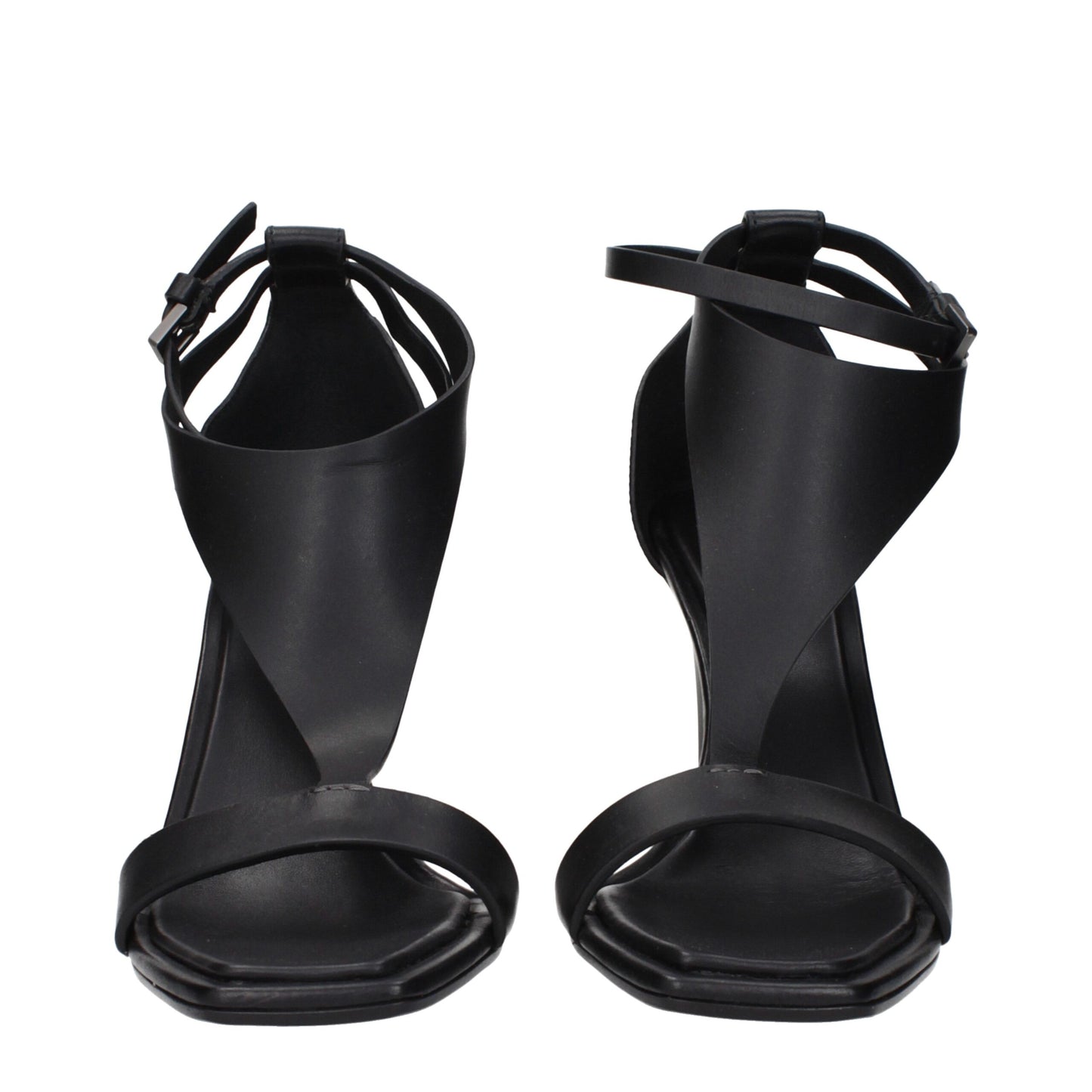 Black Leather Stiletto Heels Sandals