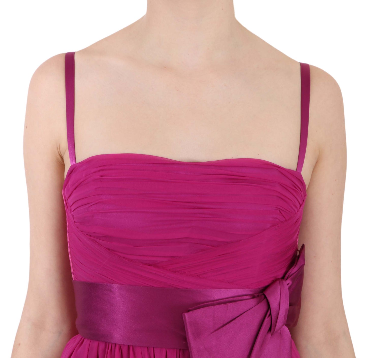 Elegant Fuchsia Pink Silk Bow Front Dress