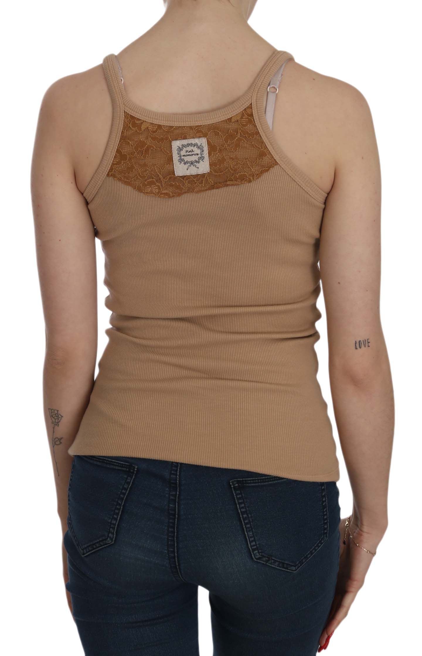 Beige Cotton Spaghetti Strap Tank