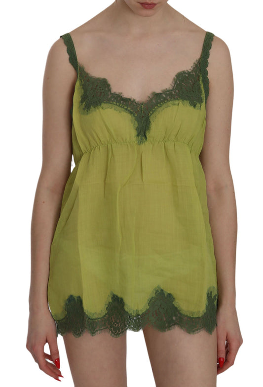 Elegant Green Lace Linen Tank Top