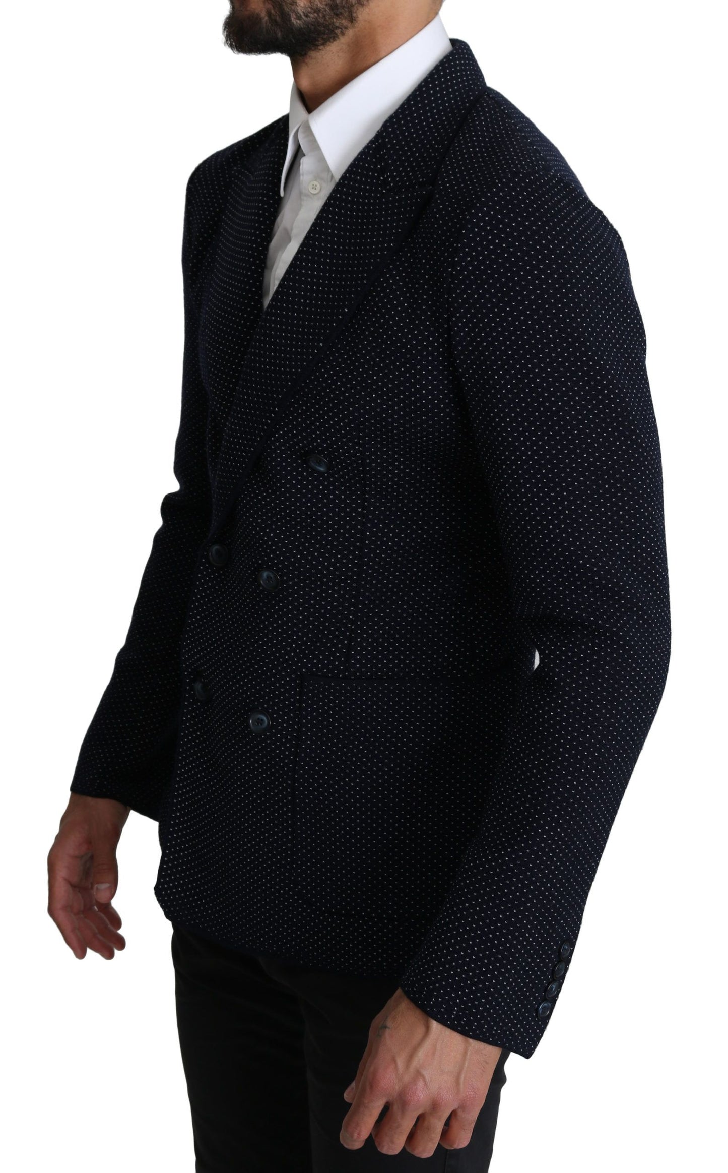 Elegant Dark Blue Dotted Slim-Fit Blazer