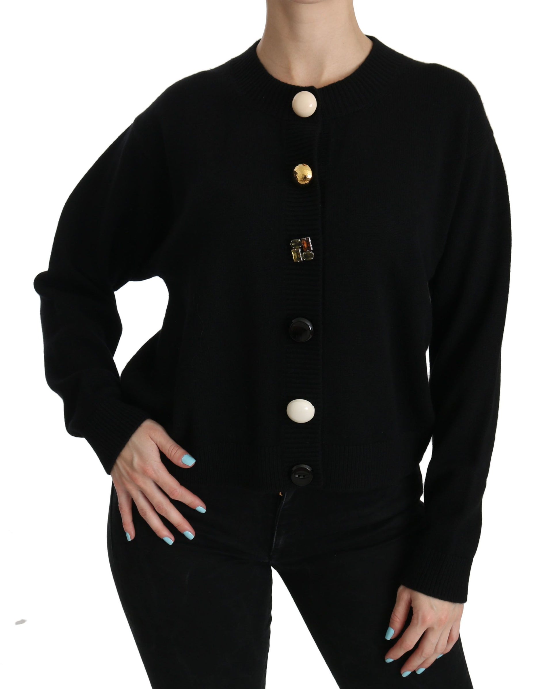 Elegant Black Cashmere Cardigan Top