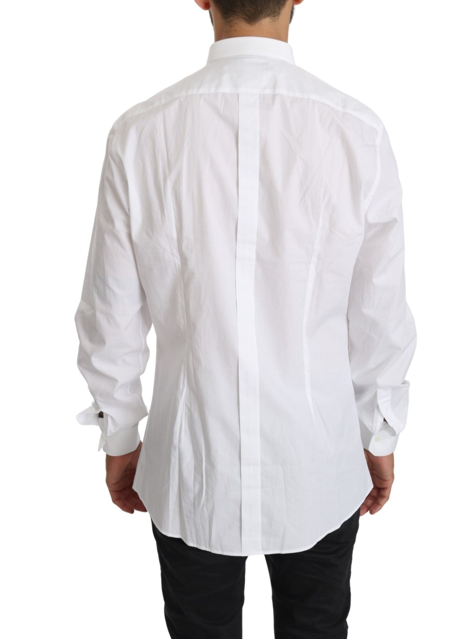 Camisa elegante de algodón blanco con corte dorado