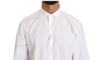 Camisa elegante de algodón blanco con corte dorado