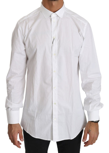 Camisa elegante de algodón blanco con corte dorado