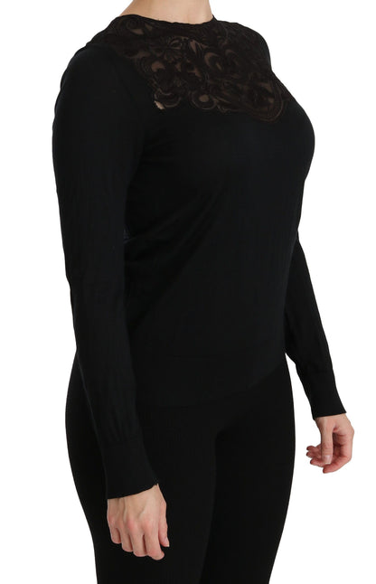 Elegante blusa de encaje negro en mezcla de seda