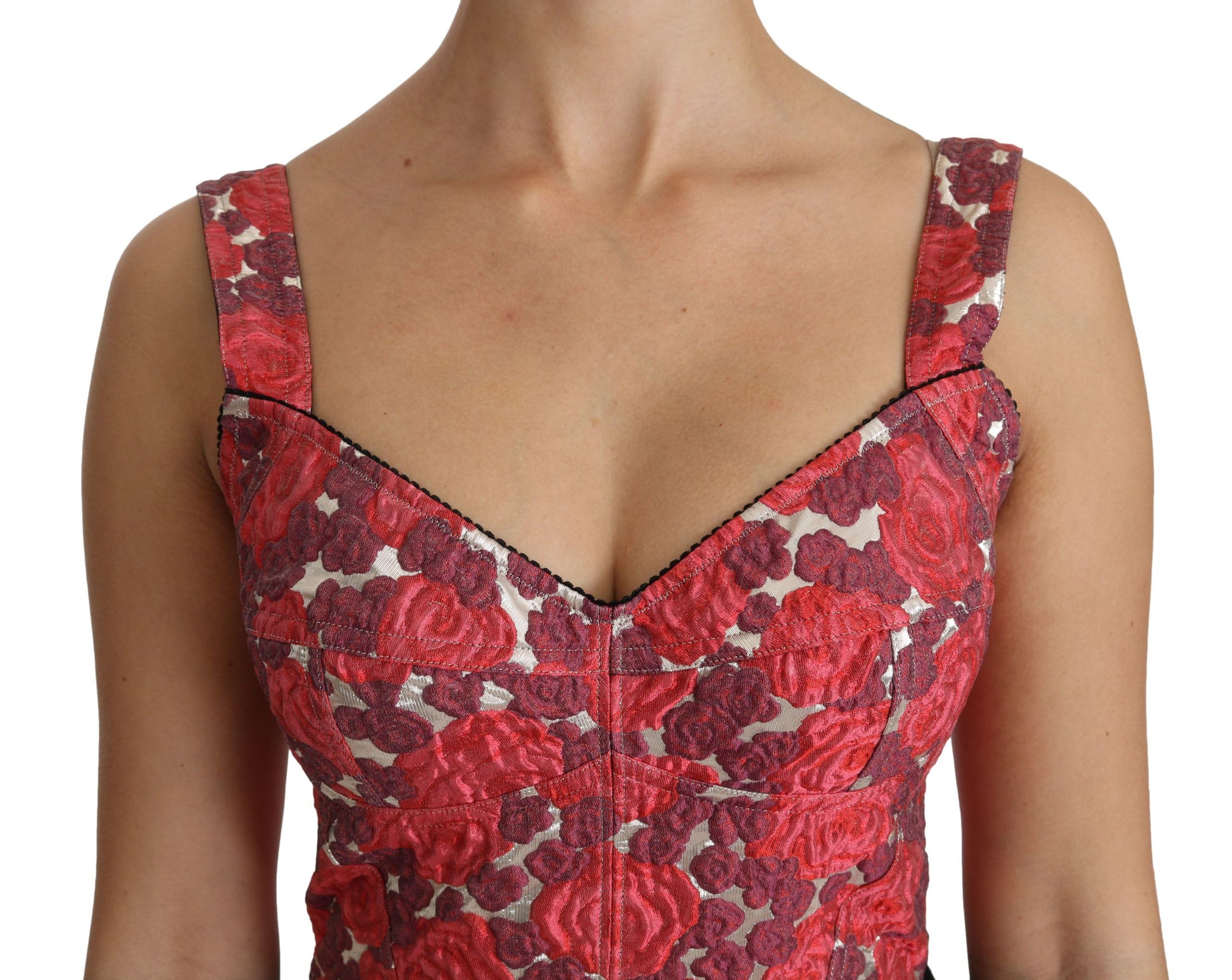 Elegante top corto con brocado floral