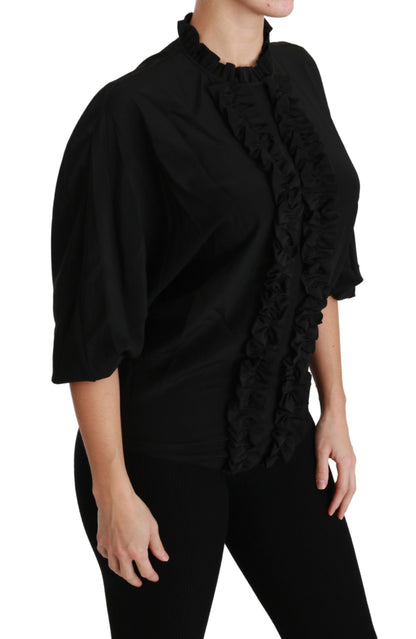 Elegante blusa de seda negra de manga corta