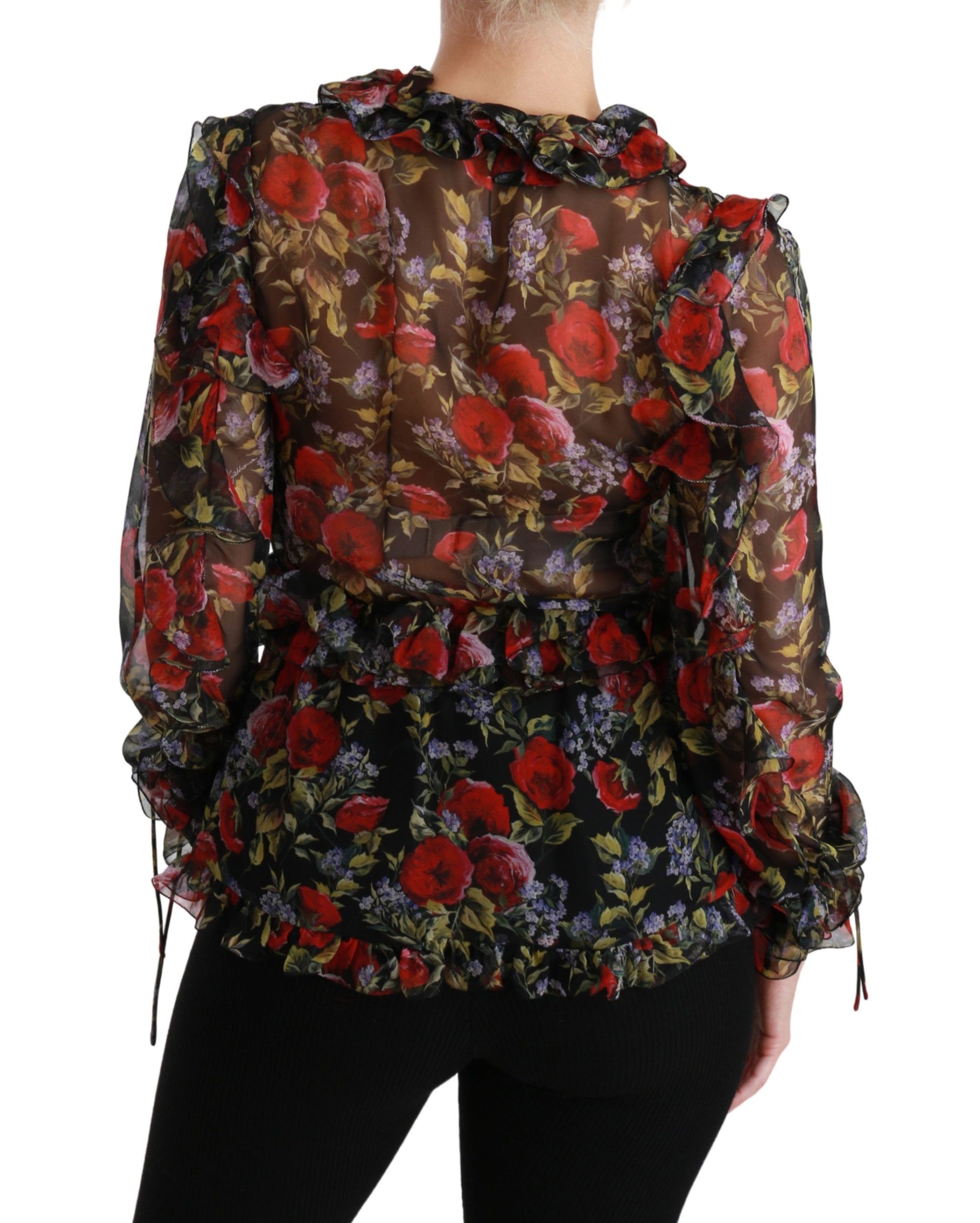 Elegante blusa de seda con mangas largas y estampado floral