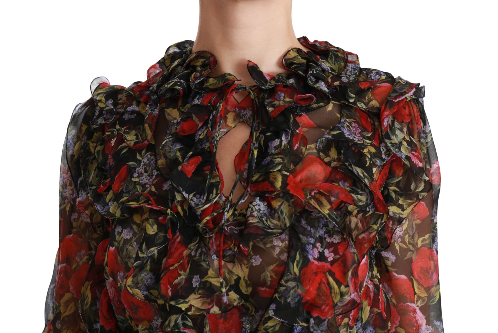 Elegante blusa de seda con mangas largas y estampado floral