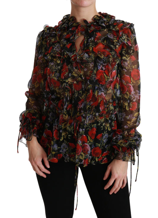 Elegante blusa de seda con mangas largas y estampado floral