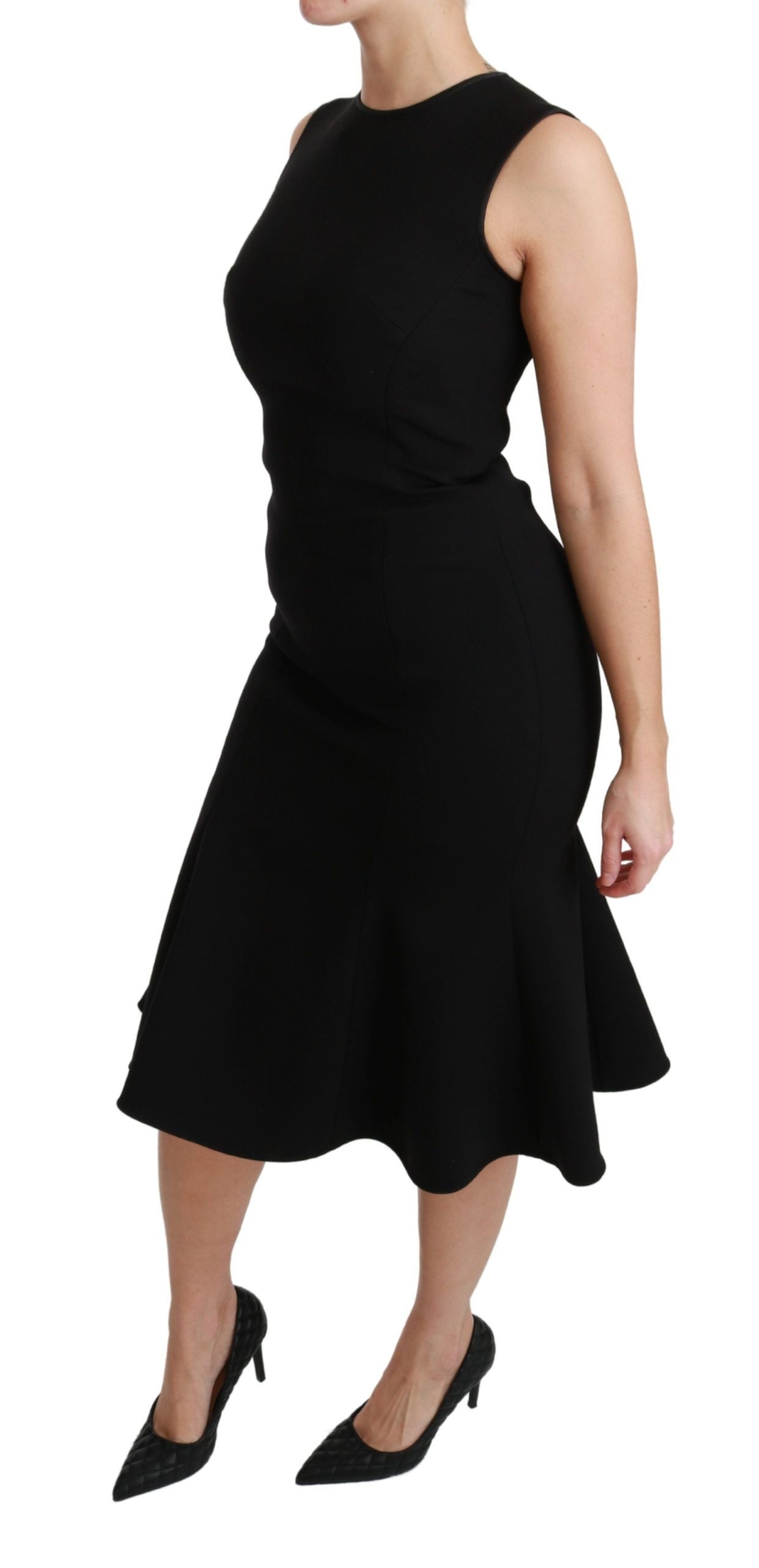 Elegant Black Fit Flare Wool Blend Dress