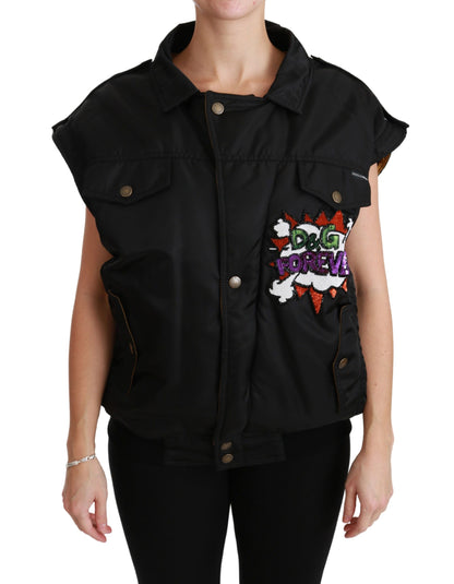 Elegante chaqueta bomber negra con detalles desmontables