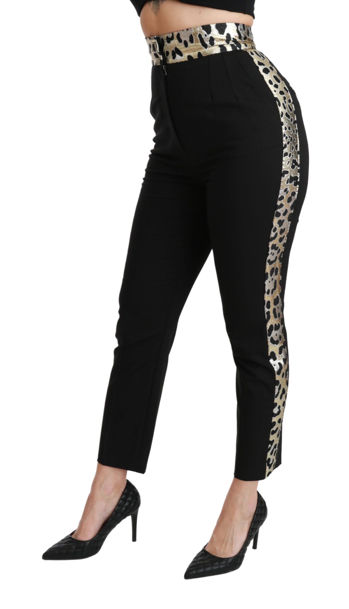 Gold Leopard Jacquard High Waist Pants