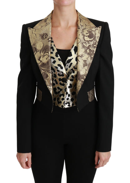 Conjunto de chaqueta y chaleco con estampado floral dorado y negro opulento