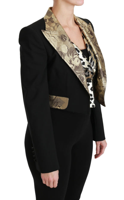 Conjunto de chaqueta y chaleco con estampado floral dorado y negro opulento