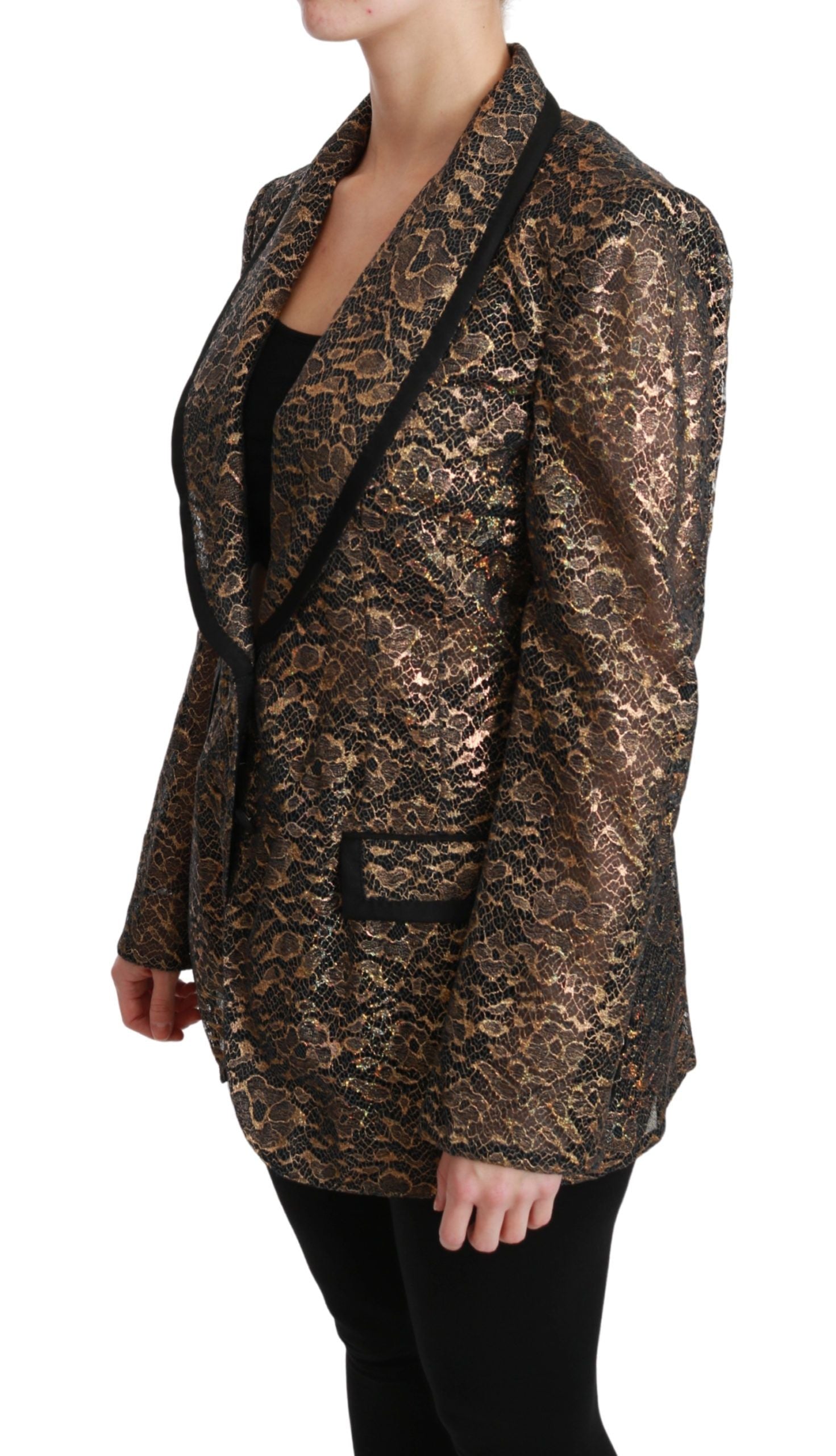 Elegant Gold Floral Lace Blazer Jacket