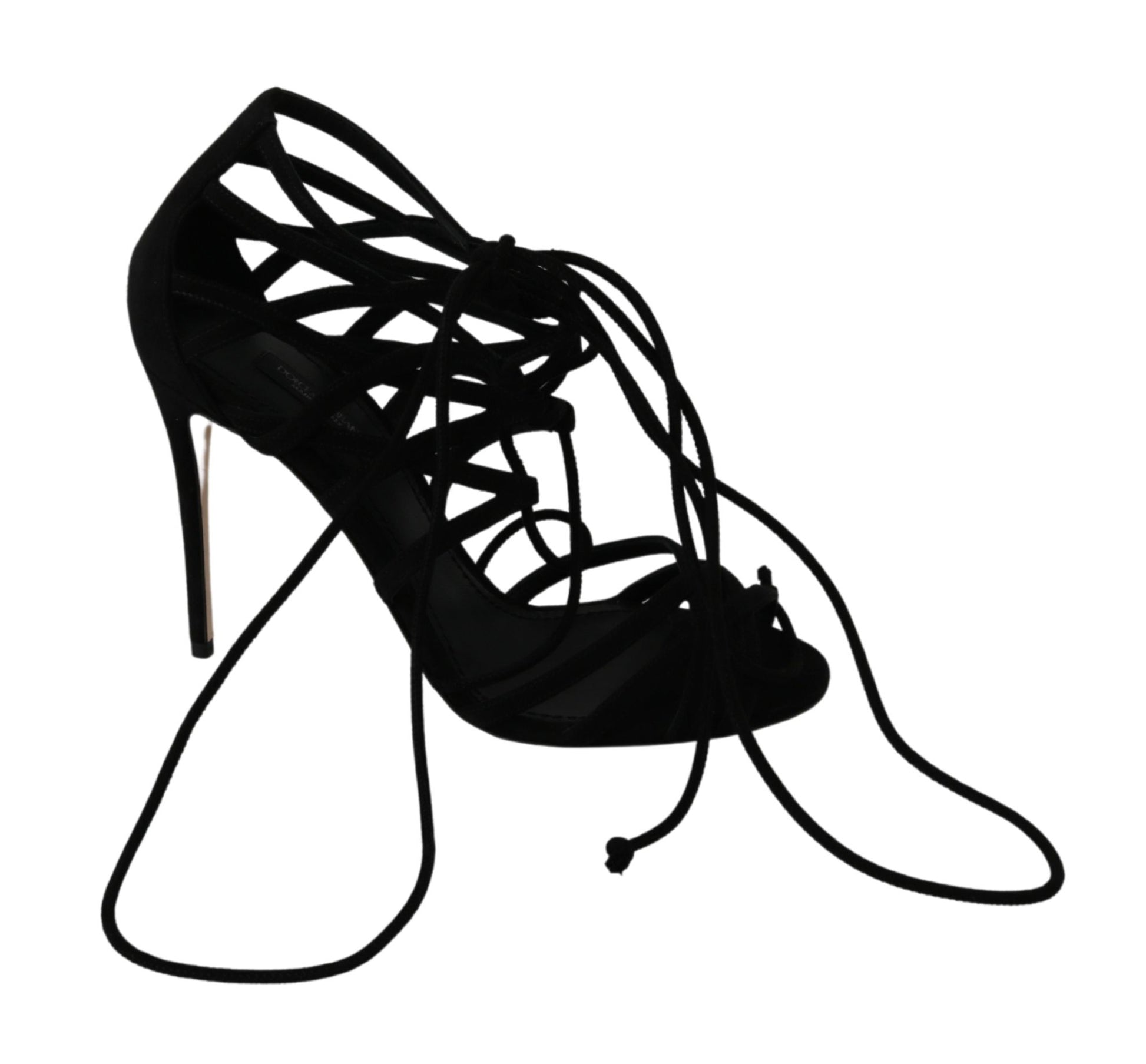 Elegant Black Suede Stiletto Ankle Strap Sandals