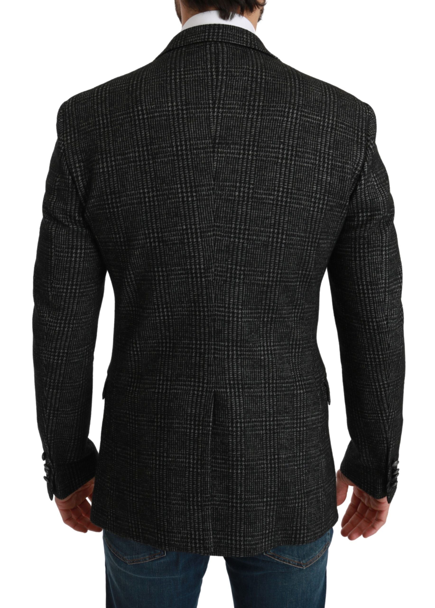 Elegante blazer de cuadros grises de corte ajustado