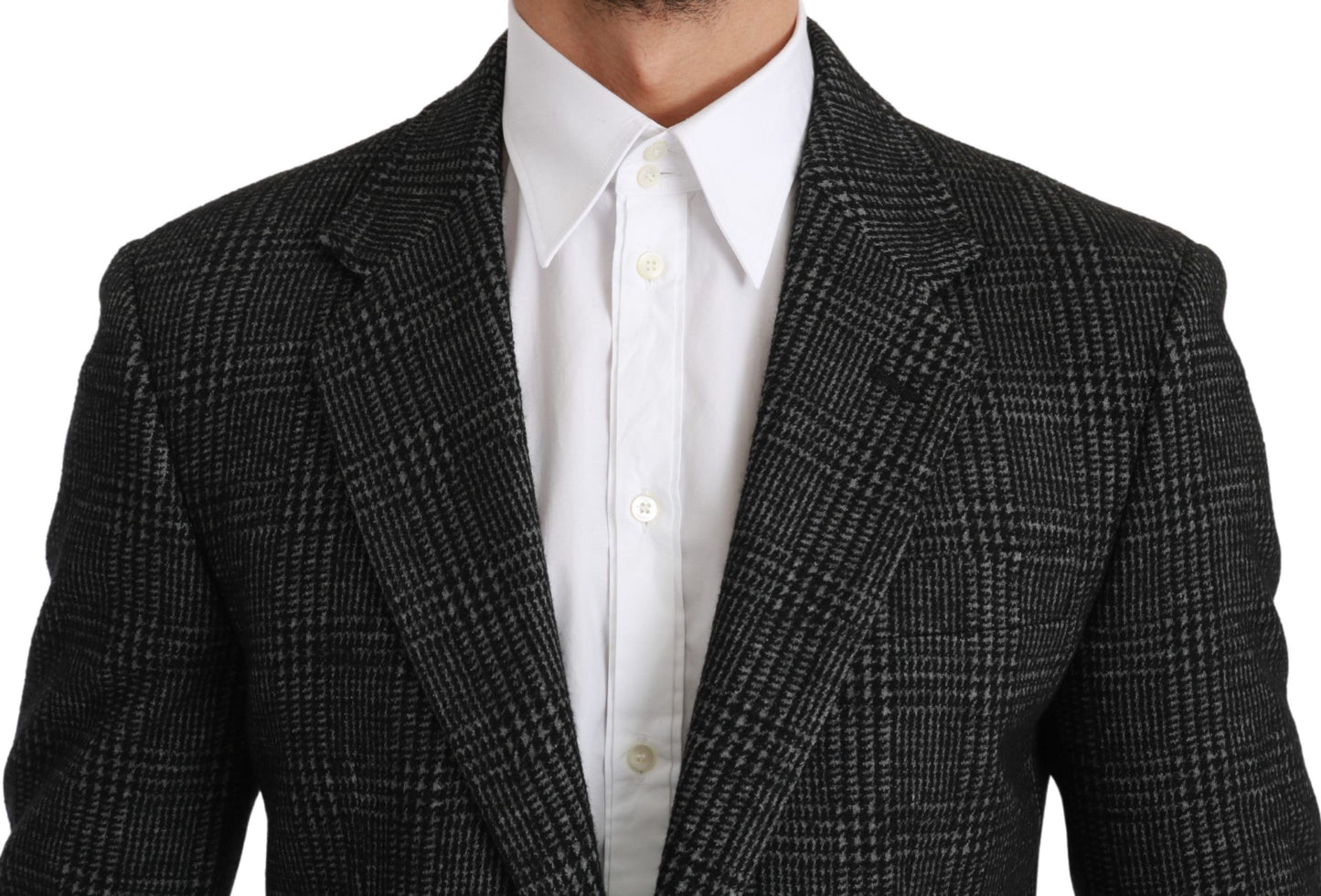 Elegante blazer de cuadros grises de corte ajustado