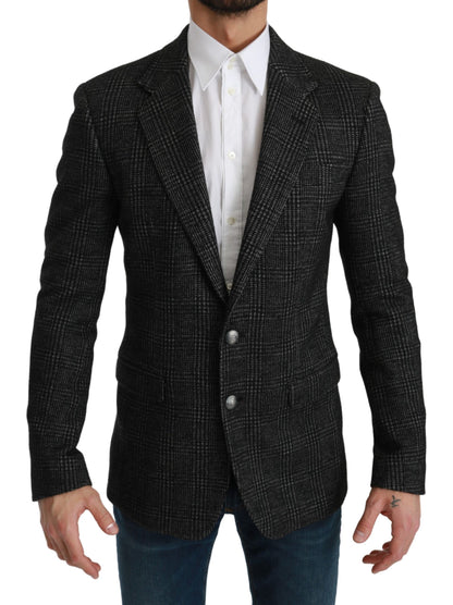 Elegante blazer de cuadros grises de corte ajustado