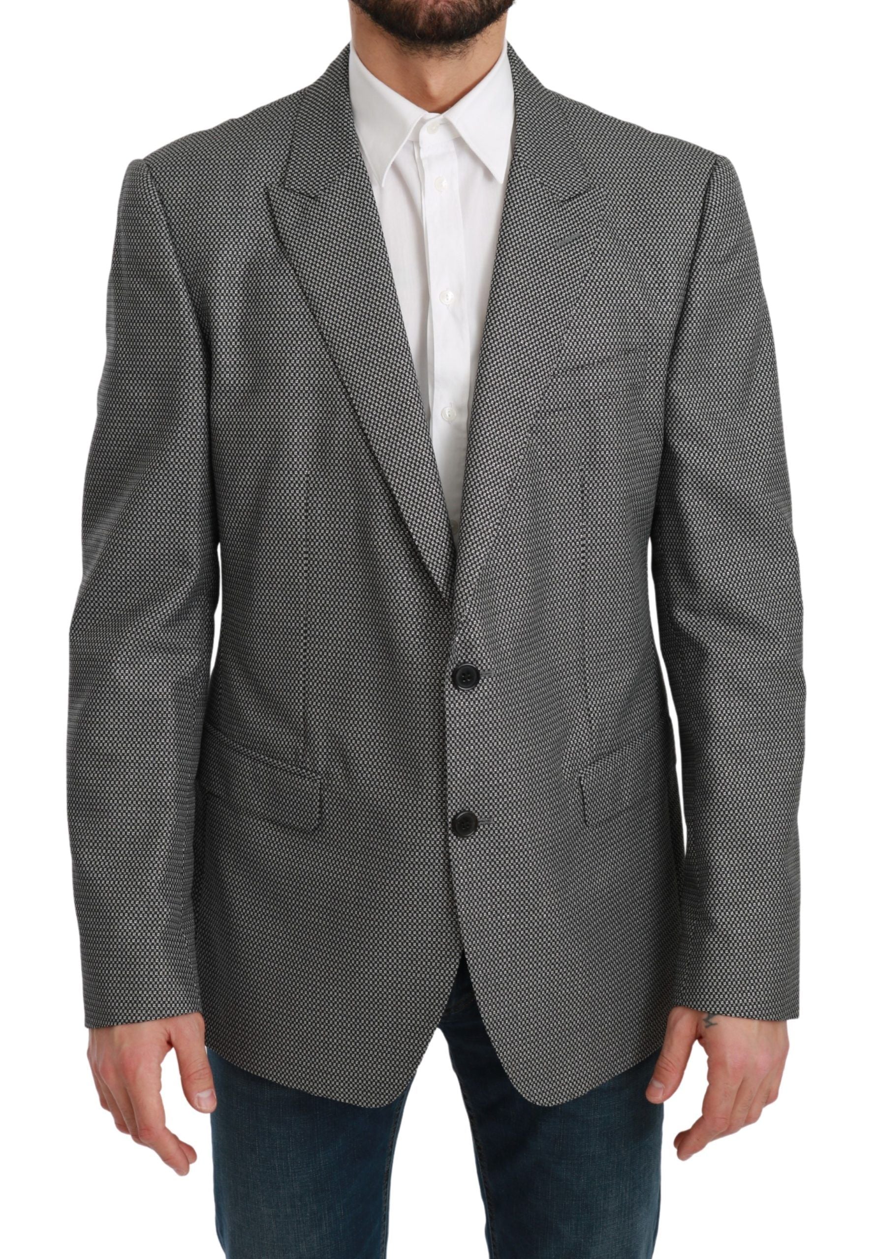 Blazer elegante de corte entallado con estampado de fantasía en color gris