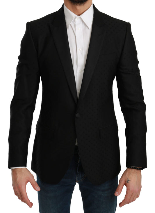 Elegante blazer de mezcla de lana con lunares negros