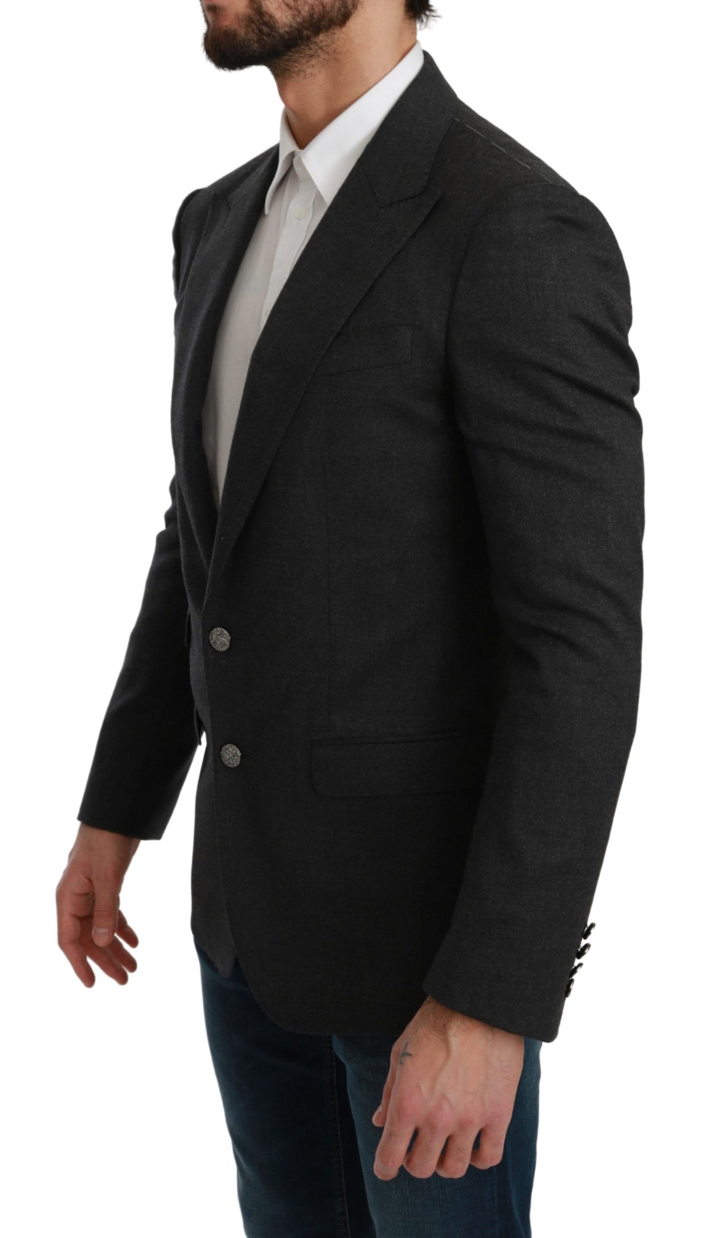 Elegante blazer formal de corte ajustado en color gris