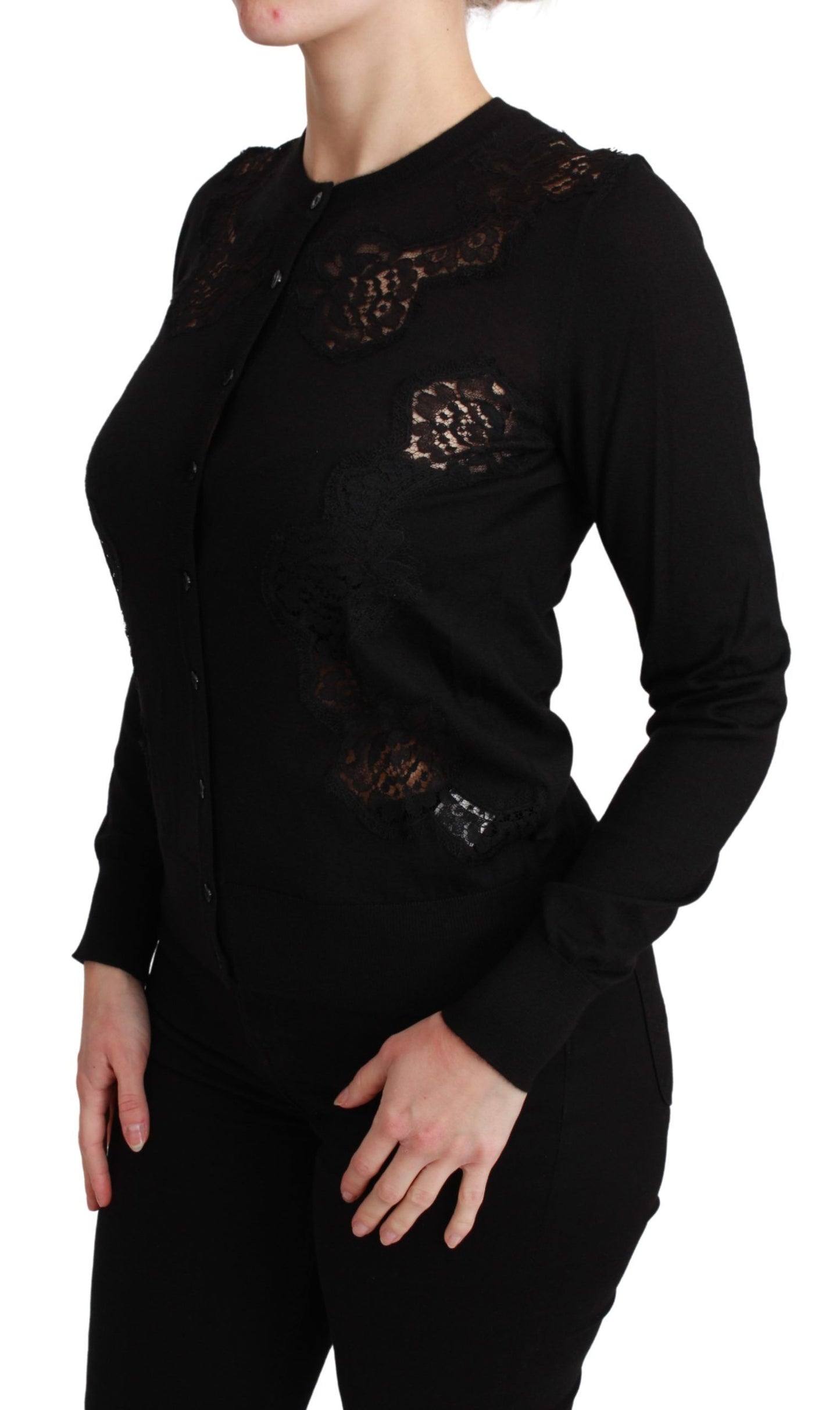 Elegant Cashmere Silk Blend Lace Cardigan