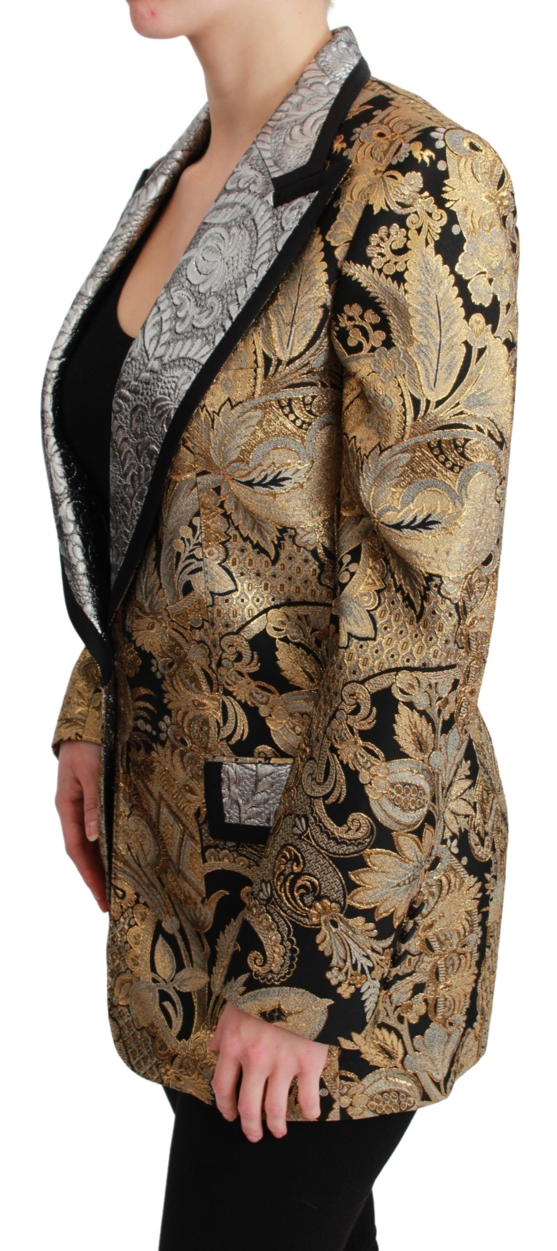 Elegante blazer de jacquard con estampado floral dorado