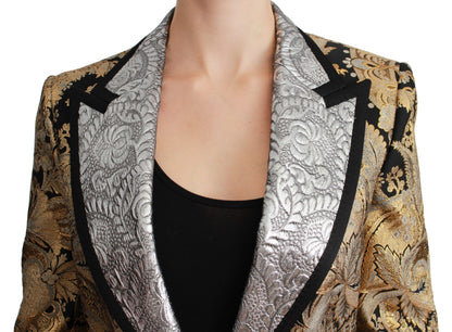 Elegante blazer de jacquard con estampado floral dorado