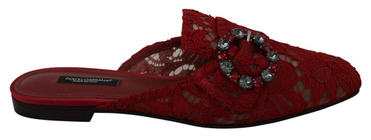 Radiant Red Slide Flats with Crystal Embellishments