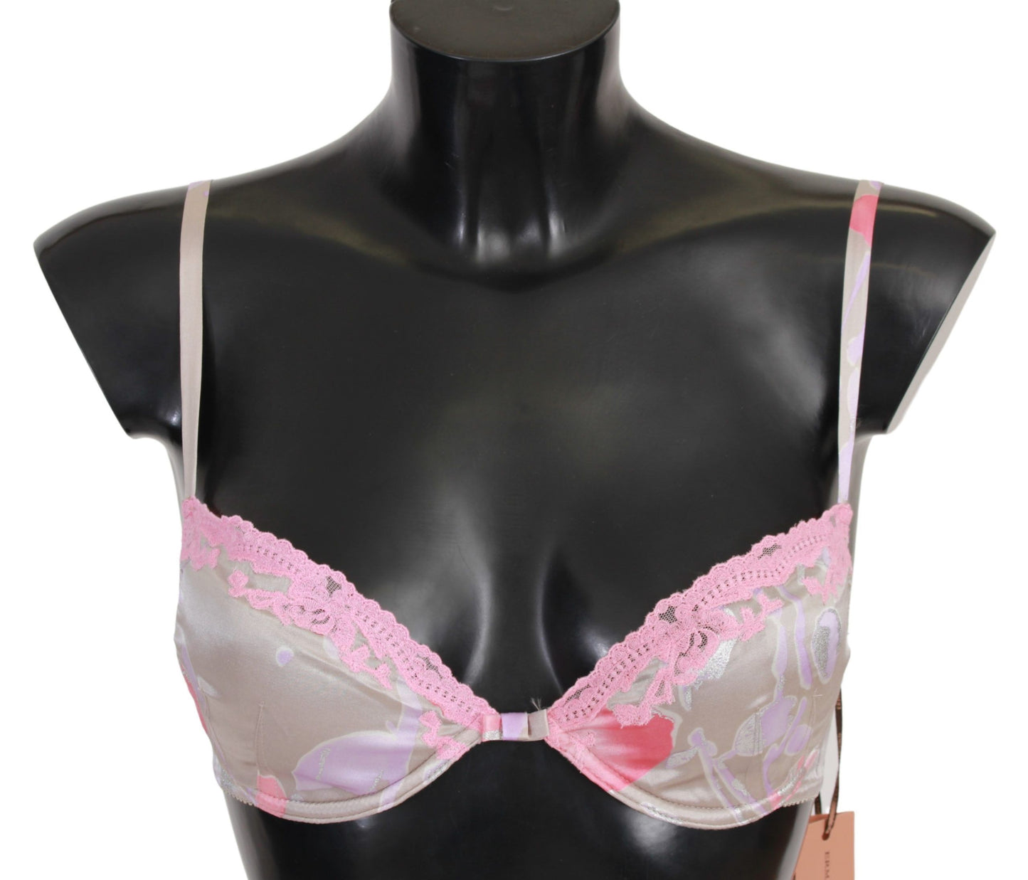 Chic Pink Lace Silk Blend Push Up Bra