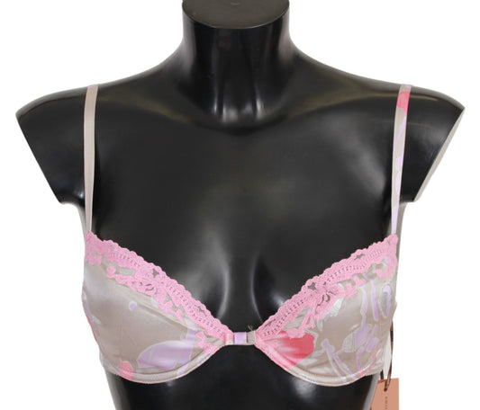 Sujetador push up elegante de mezcla de seda y encaje rosa