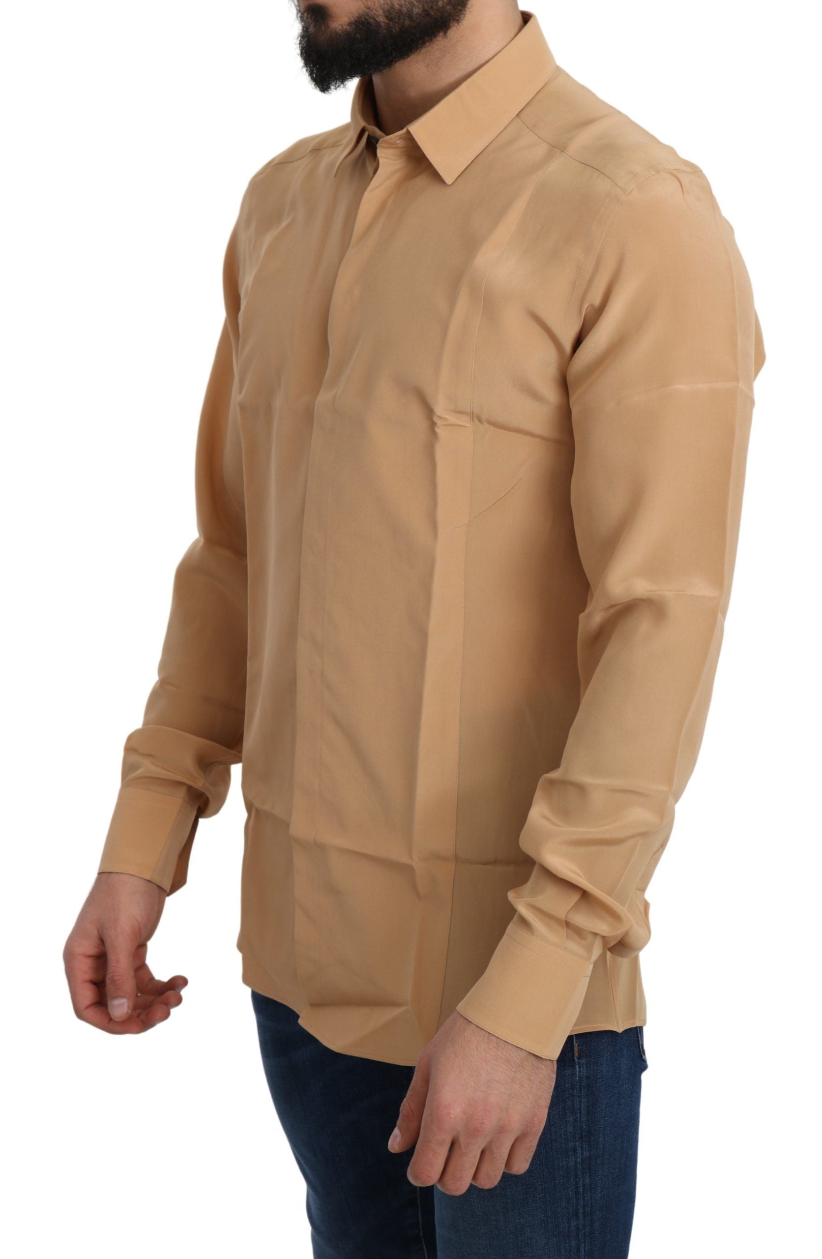 Camisa formal elegante de seda amarilla para hombre