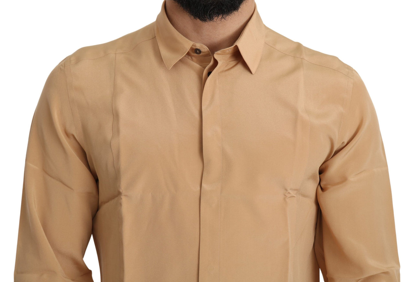 Camisa formal elegante de seda amarilla para hombre