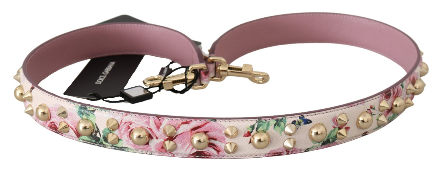 Chic Floral Pink Leather Shoulder Strap