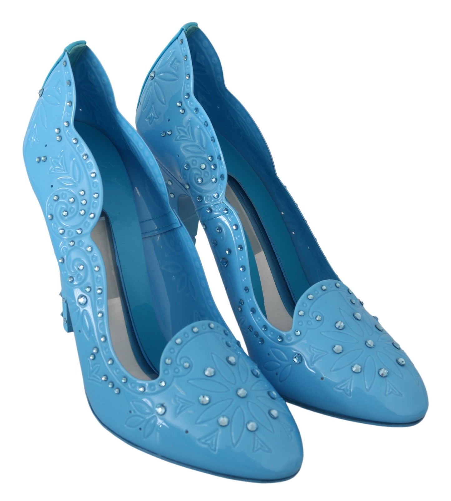 Zapatos de tacón de Cenicienta azules con adornos de cristal