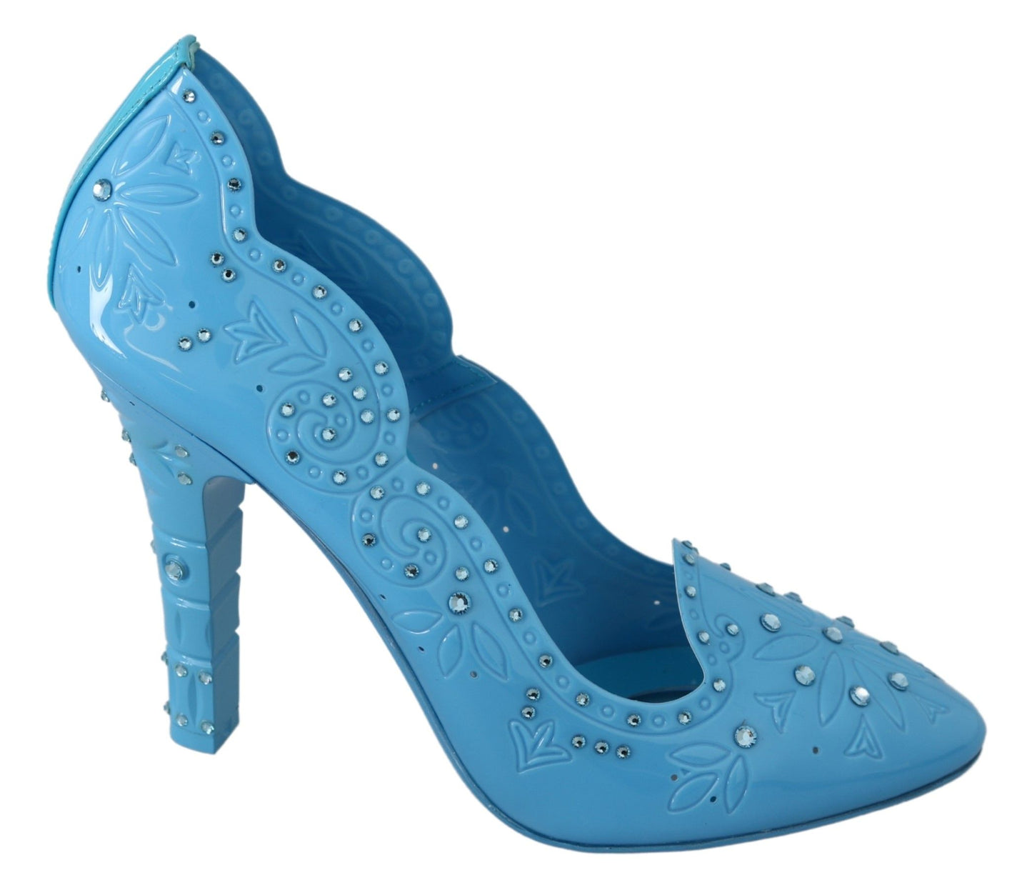 Zapatos de tacón de Cenicienta azules con adornos de cristal