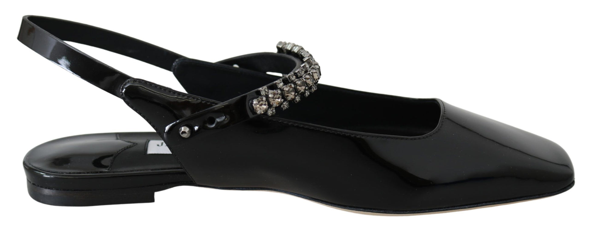 Elegantes bailarinas de charol negro con detalles de cristal