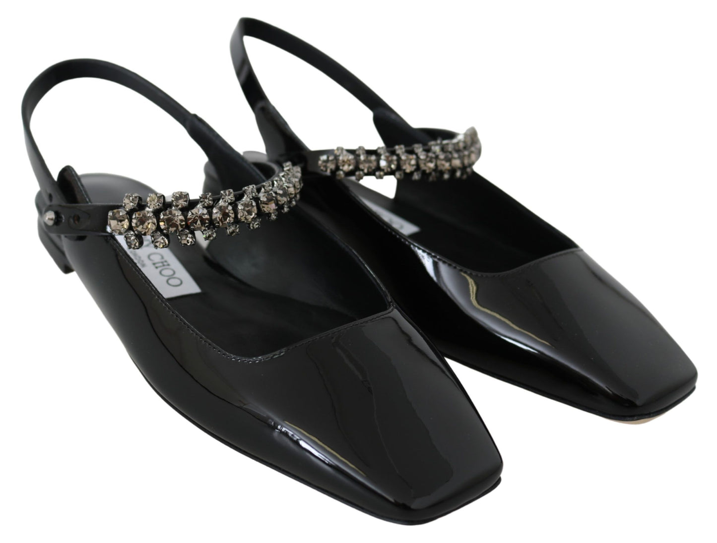 Elegantes bailarinas de charol negro con detalles de cristal