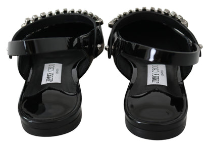 Elegantes bailarinas de charol negro con detalles de cristal