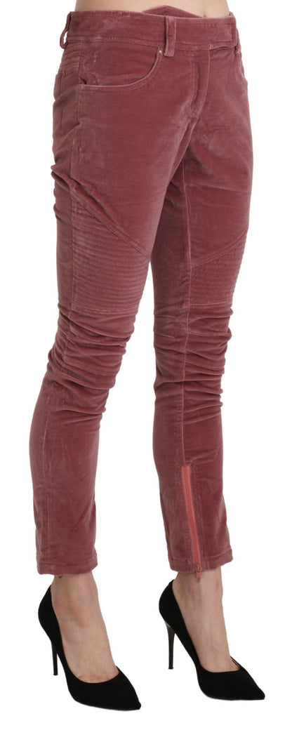 Chic Red Mid Waist Skinny Trousers